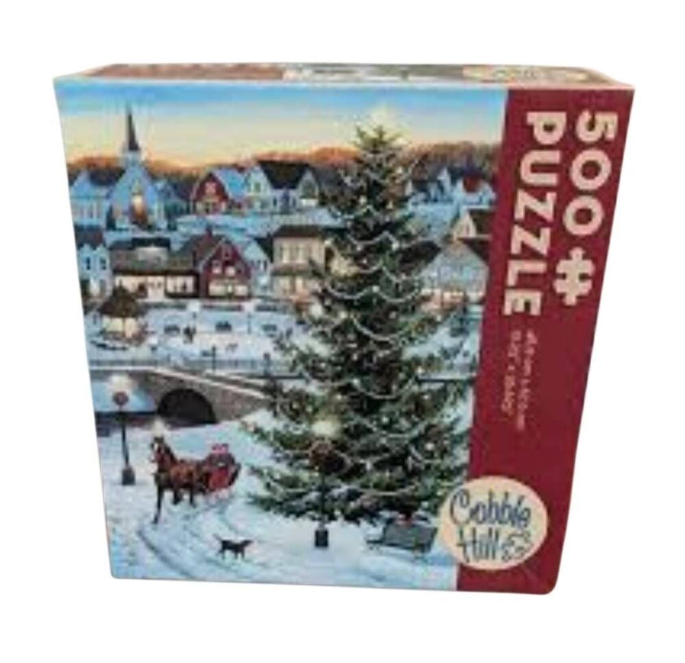 Cobble Hill "Village Tree" 500-Piece Christmas Jigsaw Puzzle - Winter Scene, NEW
